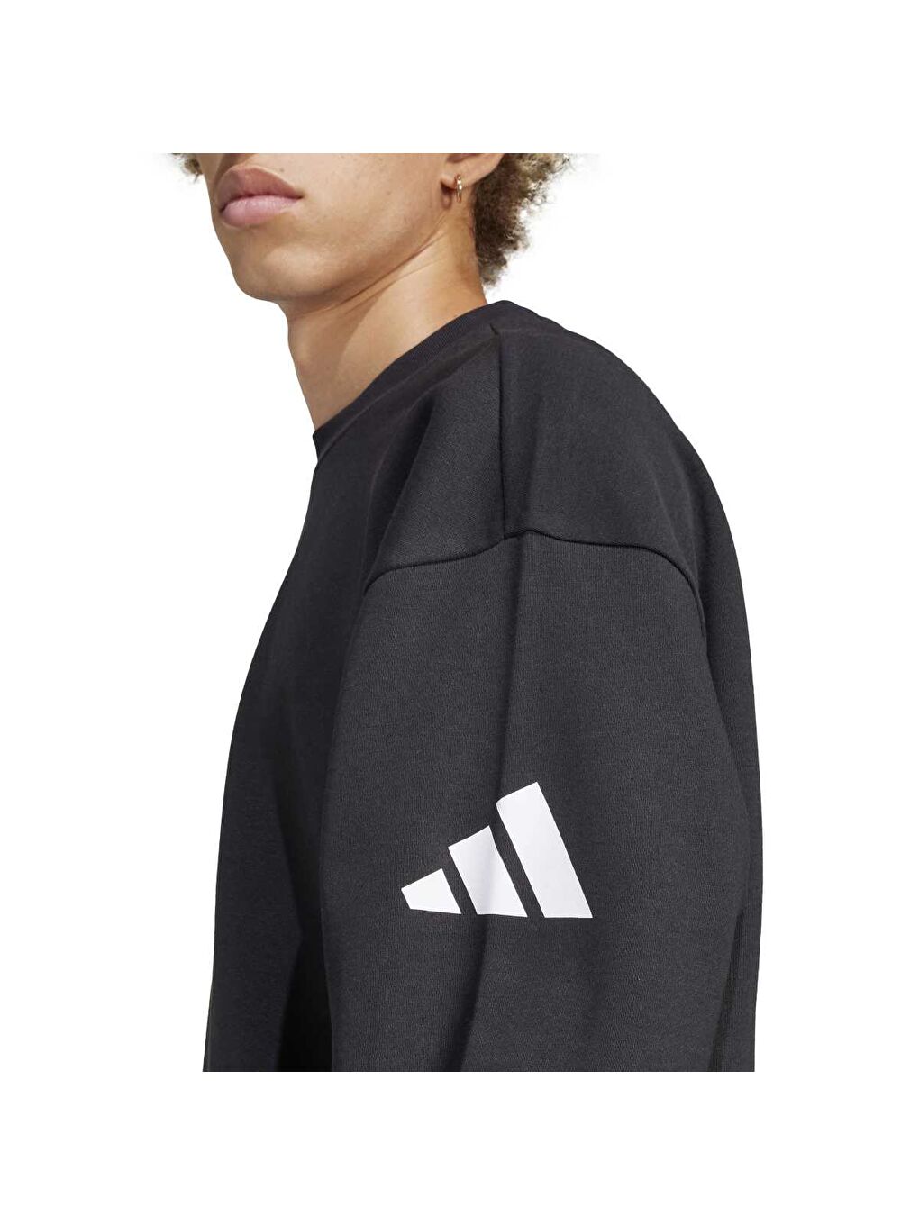 Fleece Erkek Siyah Bisiklet Yaka Sweatshirt-4