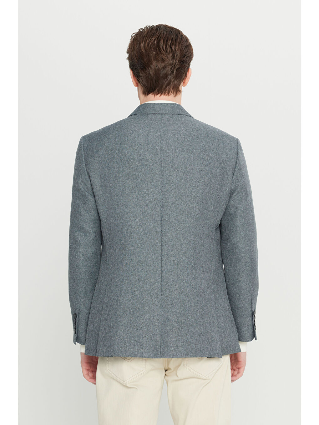 Erkek Gri  Normal Kesim Mono Yaka Torba Cepli Armürlü Blazer Ceket-5