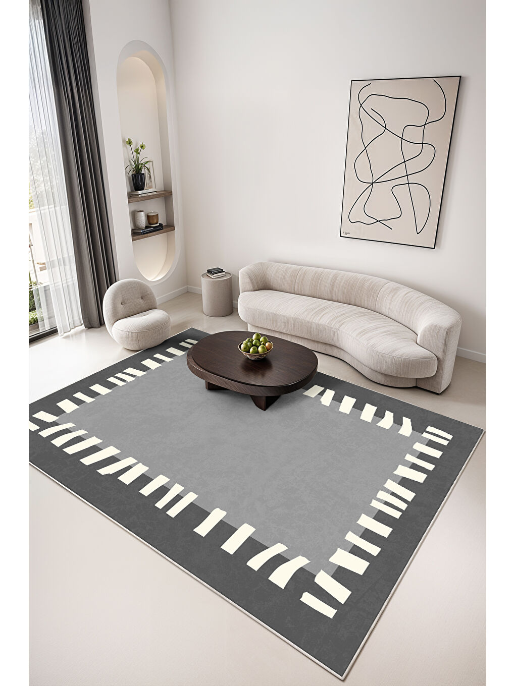 Antrasit Dekoratif Soft Modern Kaymaz Yıkanabilir Salon Halısı Mutfak Halısı Koridor Halısı Yolluk-1