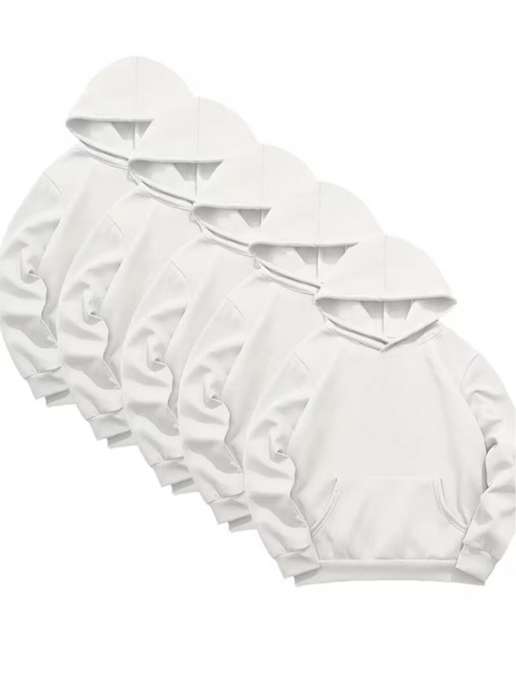 5Li Set Beyaz Düz Kapüşonlu Oversize Sweatshirt