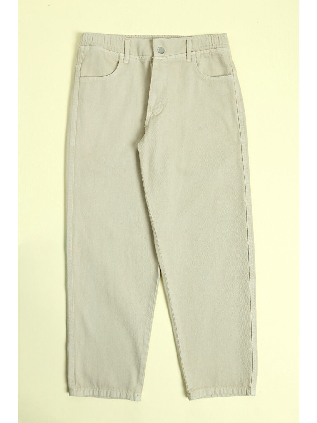 Bej Beli Lastikli Fermuarlı Erkek Çocuk Baggy Pantolon