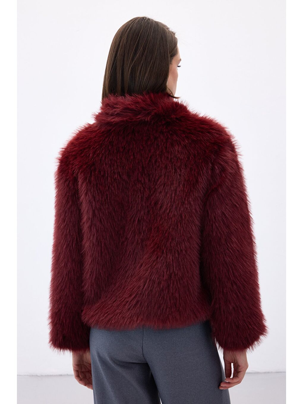 Fermuarlı Kürk - Bordo-7
