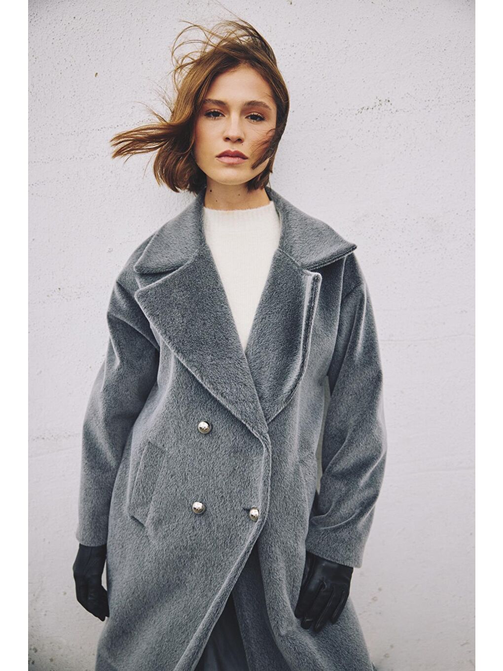 Düğme Detaylı Uzun Kaban - Antrasit-3