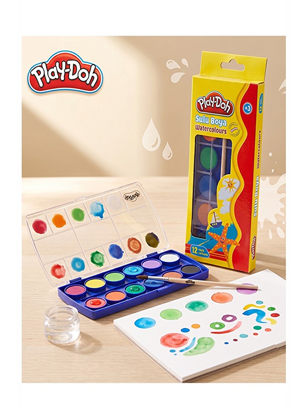 12 Renk Sulu Boya 23mm 1 Paket 12 Li Suluboya Fırça Hediyeli Canlı Renkler Kaliteli Yıkanabilir-1