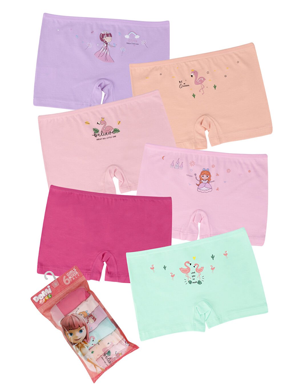 Kız Çocuk Pembe Pamuklu Boxer 6'lı Paket-1