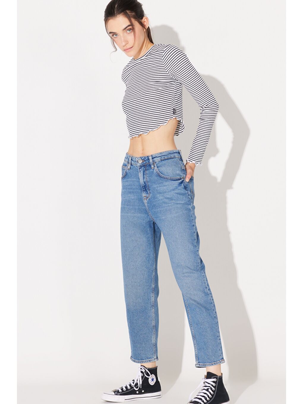 Regular Fit Yüksek Bel Düz Paça Açık Mavi Stella Tapered Esnek Jean Denim Jean Pantolon-2