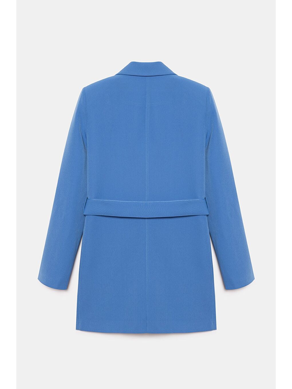 İndigo Kadın Tek Düğmeli Dokuma Kruvaze Blazer Ceket - Kuşaklı-5