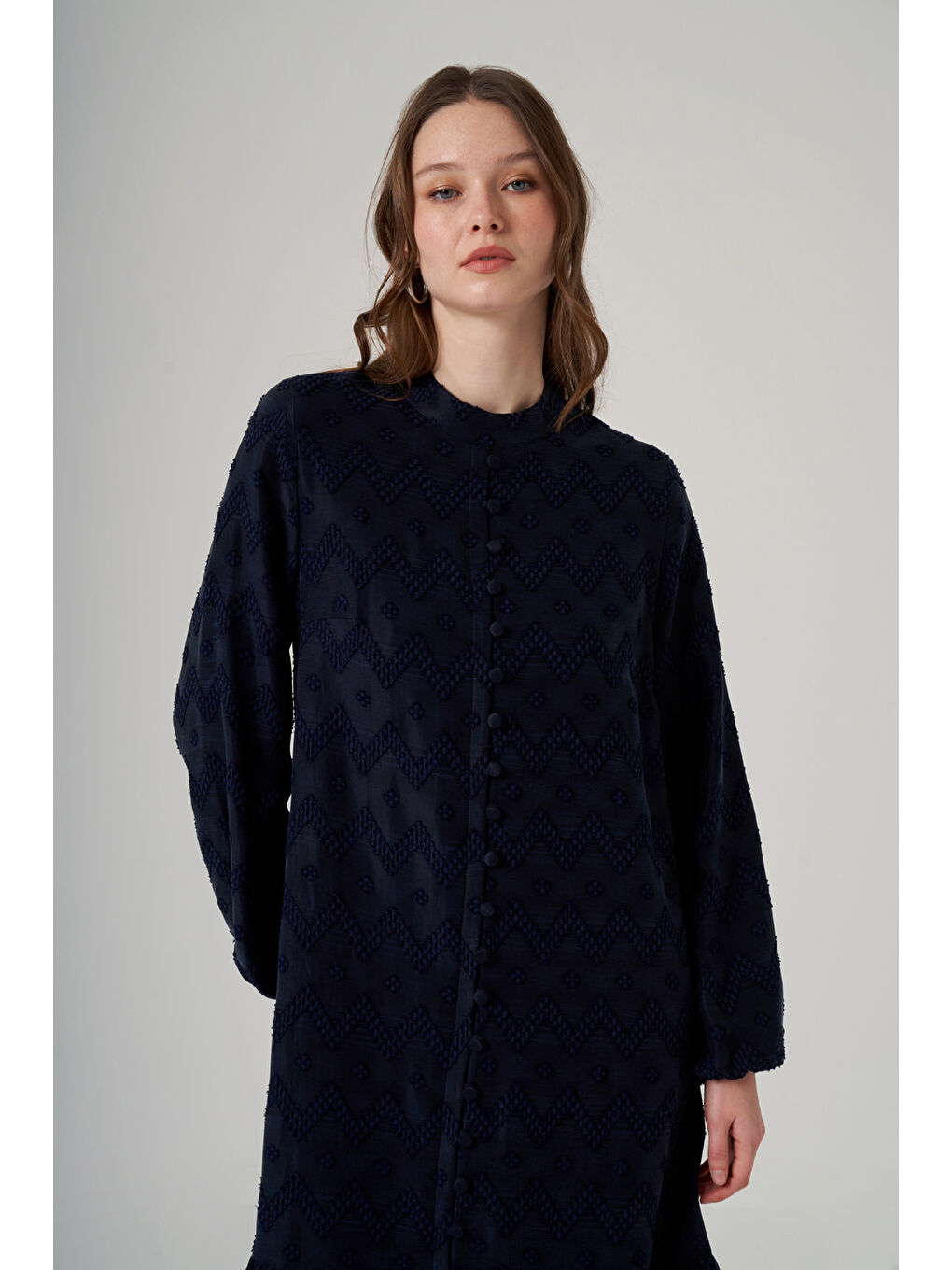 Güpür ve Jean Detay Uzun Elbise 2026 Lacivert-4