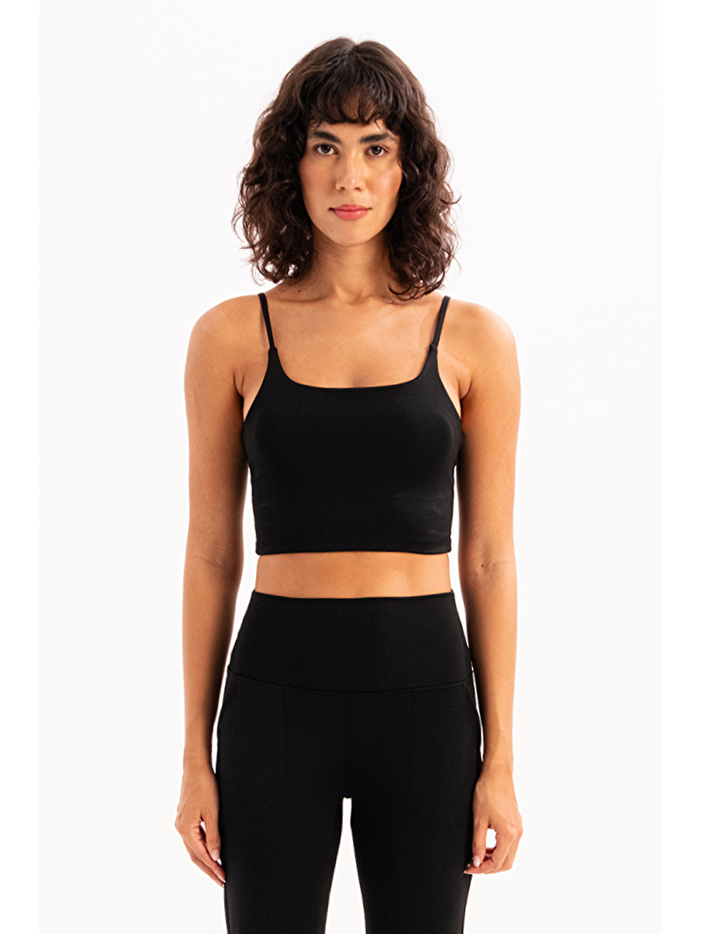 İnce Askılı Çıkarılabilir Pedli Bra Kadın Sporcu Sütyeni Spica Siyah-1