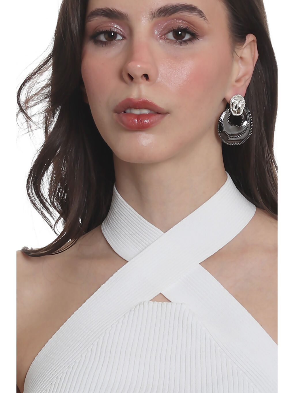 Antrasit Kadın Çift Renk Yaprak Dokulu Çivili Model Çanta Formlu Küpe-4