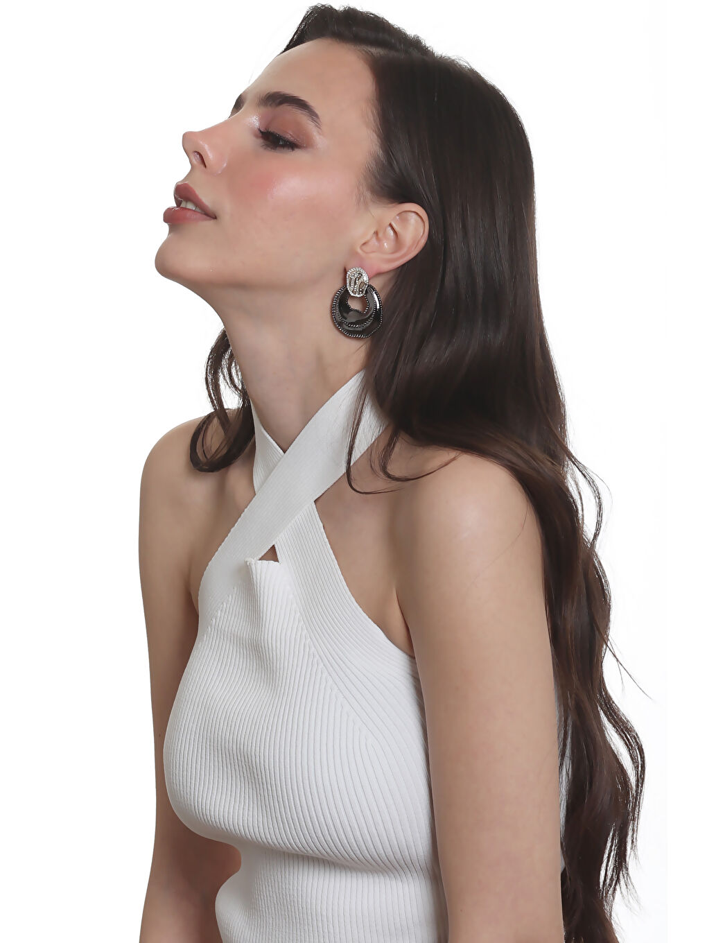 Antrasit Kadın Çift Renk Yaprak Dokulu Çivili Model Çanta Formlu Küpe-6