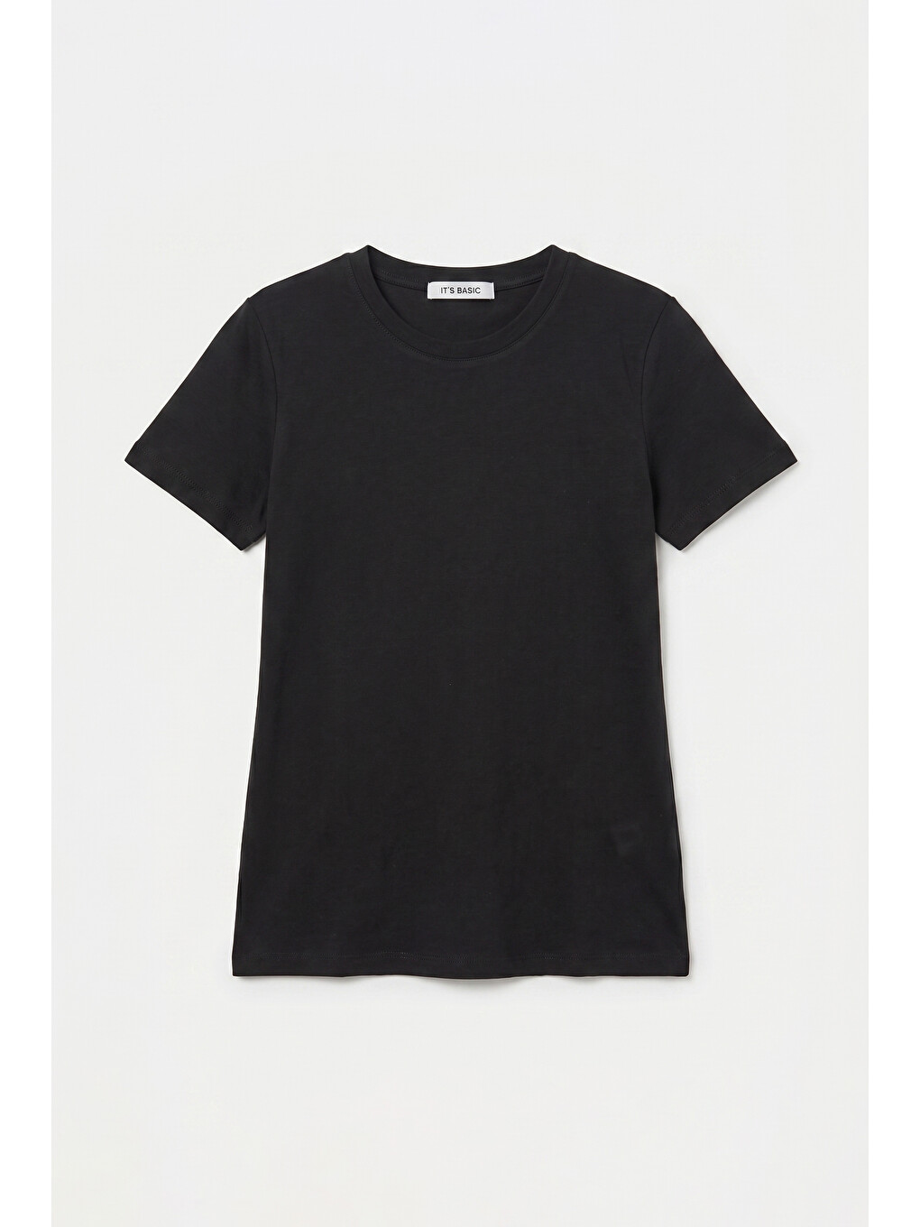 Kadın Siyah s6-1 Bisiklet Yaka Organik Pamuk T-Shirt-2