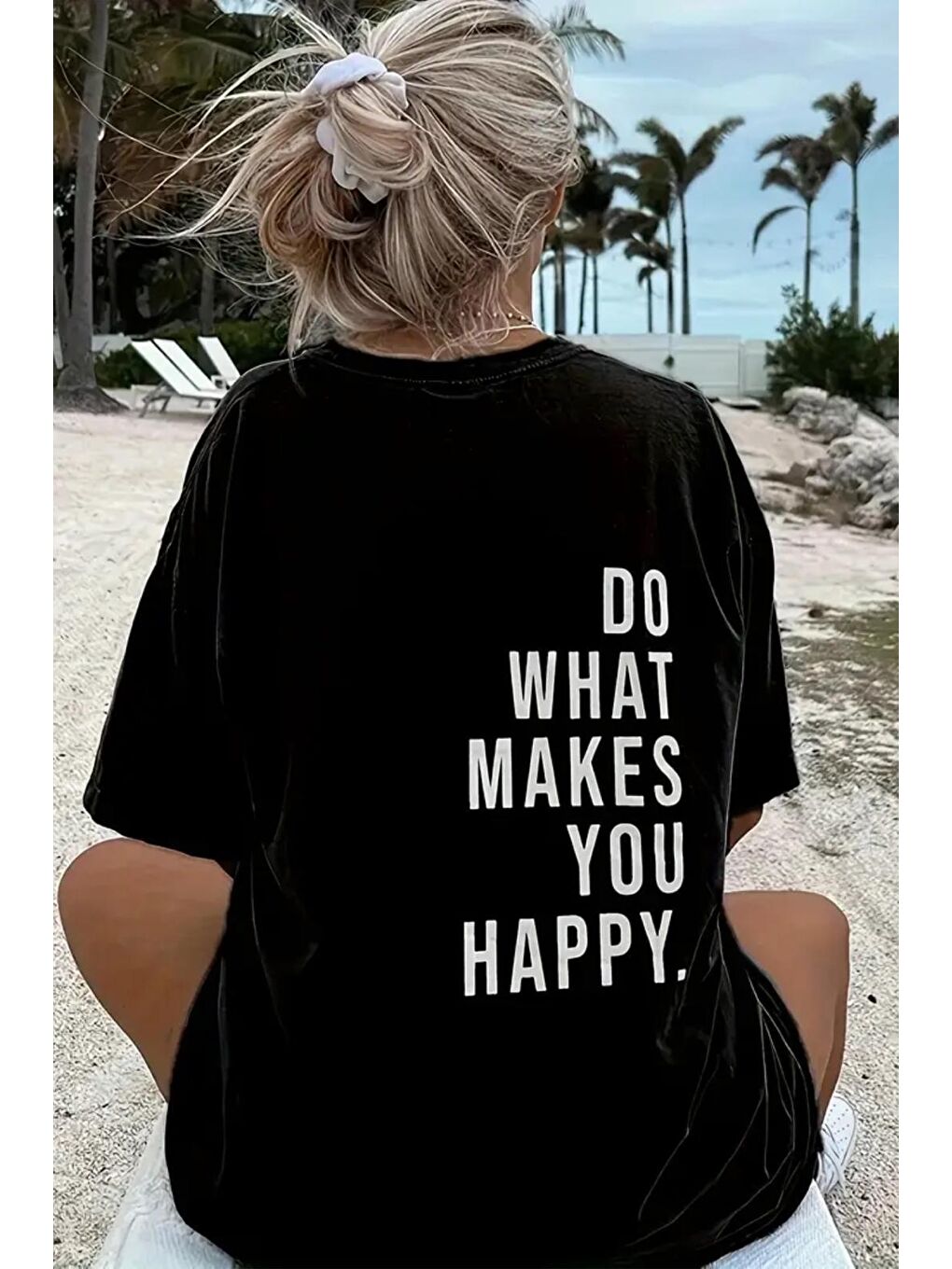 Siyah Makes You Happy Baskılı Bisiklet Yaka Unisex Tshirt