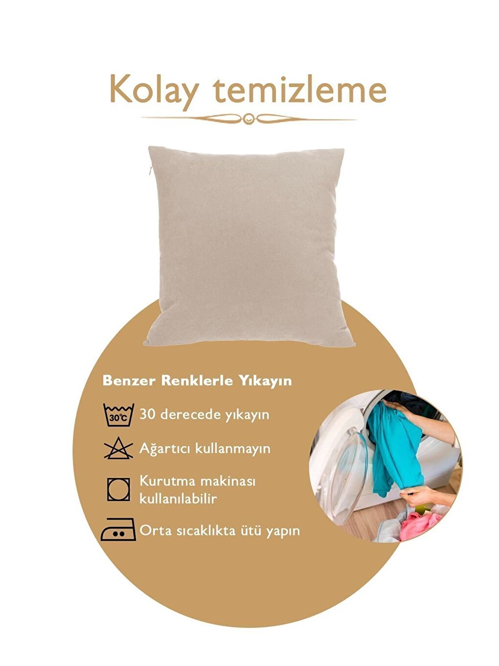 Ekru Panoroma Süet Dokulu Düz Punch (Panç) İçin Uygun Krem 40x40 Dekoratif Kırlent Kılıfı-5