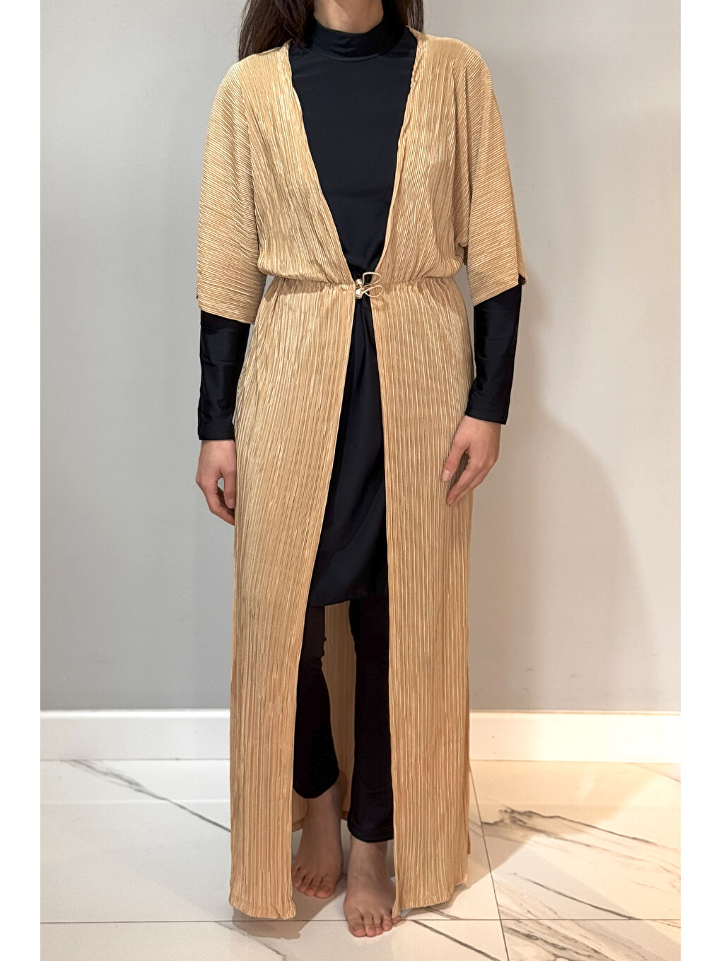 Piliseli Kimono Pareo Kaftan Bağlanabilir RPK004 Bej