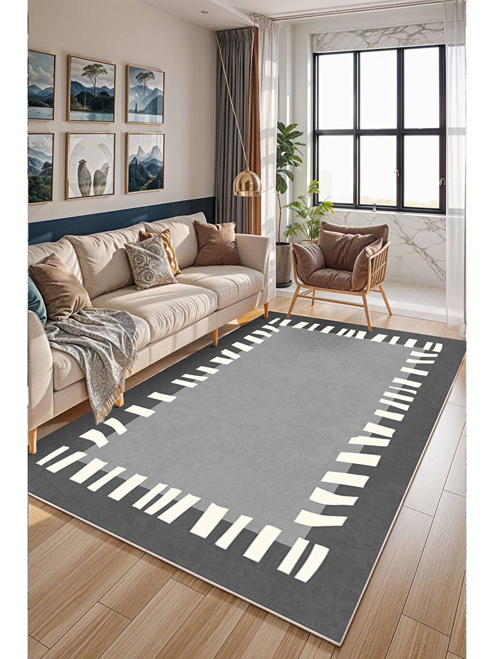 Antrasit Dekoratif Soft Modern Kaymaz Yıkanabilir Salon Halısı Mutfak Halısı Koridor Halısı Yolluk-2