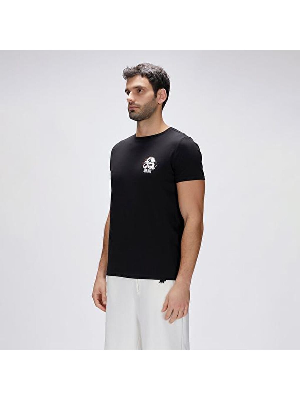 Draco Erkek Siyah Yuvarlak Yaka Tişört-1