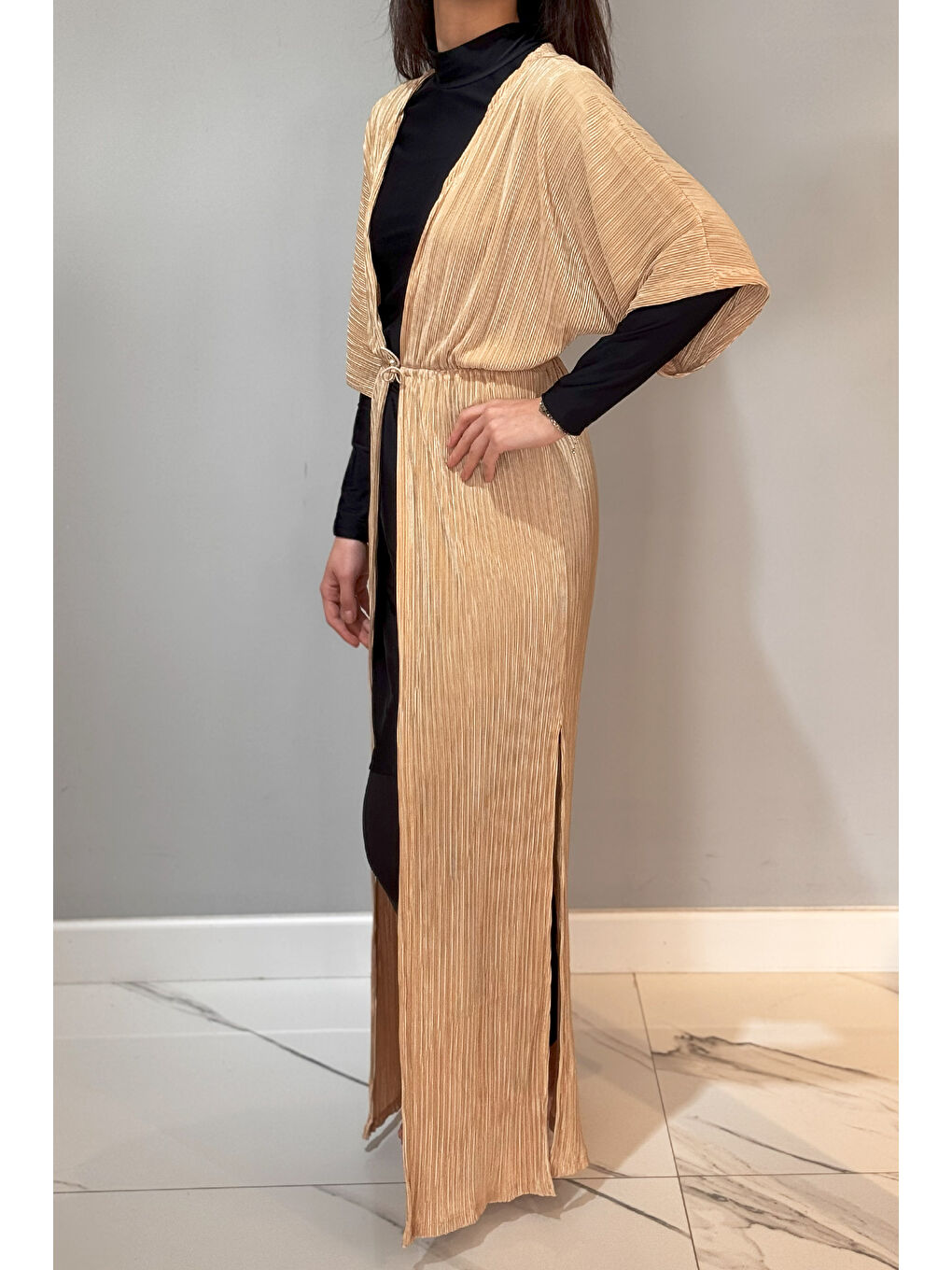 Piliseli Kimono Pareo Kaftan Bağlanabilir RPK004 Bej-1