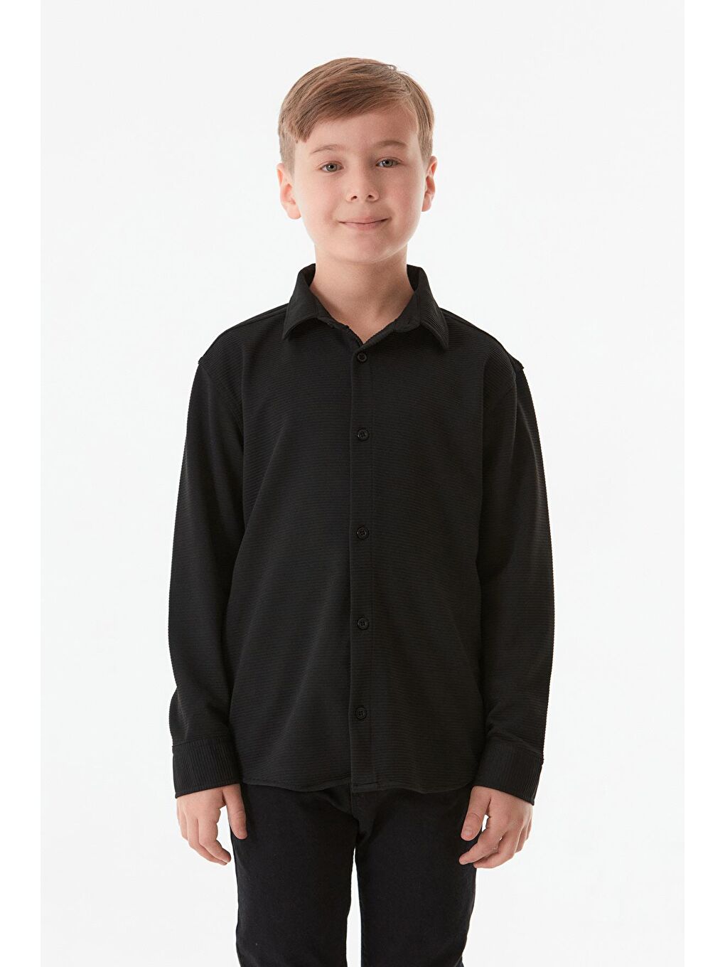 Siyah Fitilli Düğmeli Erkek Çocuk Gömlek
