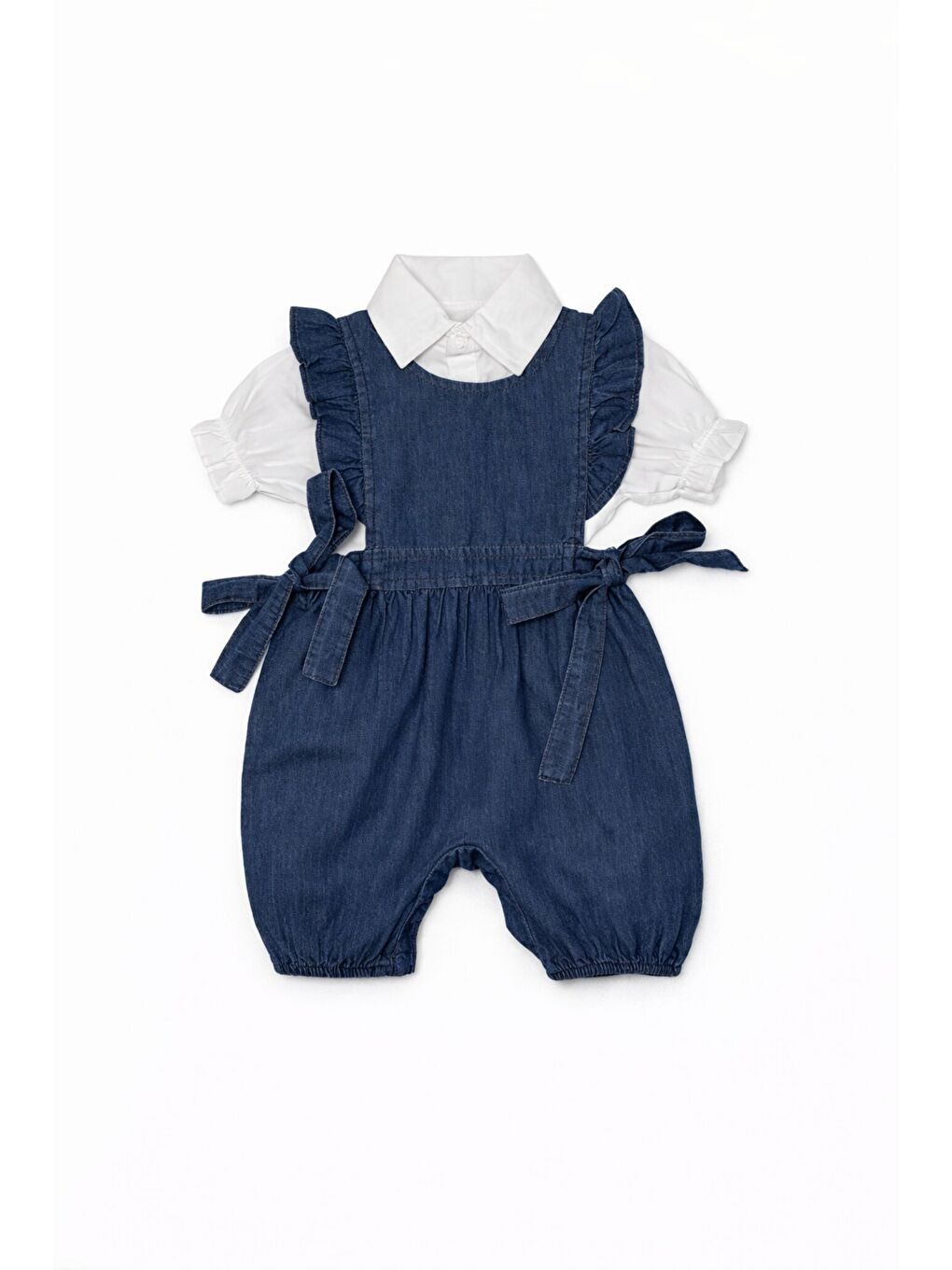 Mavi Kız Bebek 2 Parça Jean Jean Tulum Gömlekli Kısa Kollu Kısa Boy Çıtçıtlı Yazlık