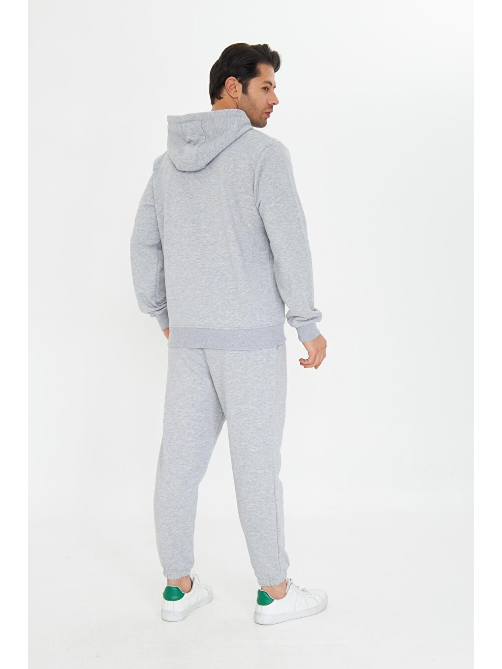 Gri Şardonsuz 3 Iplik Pamuklu Basic Kapüşonlu Unisex Eşofman Takımı 5737-5
