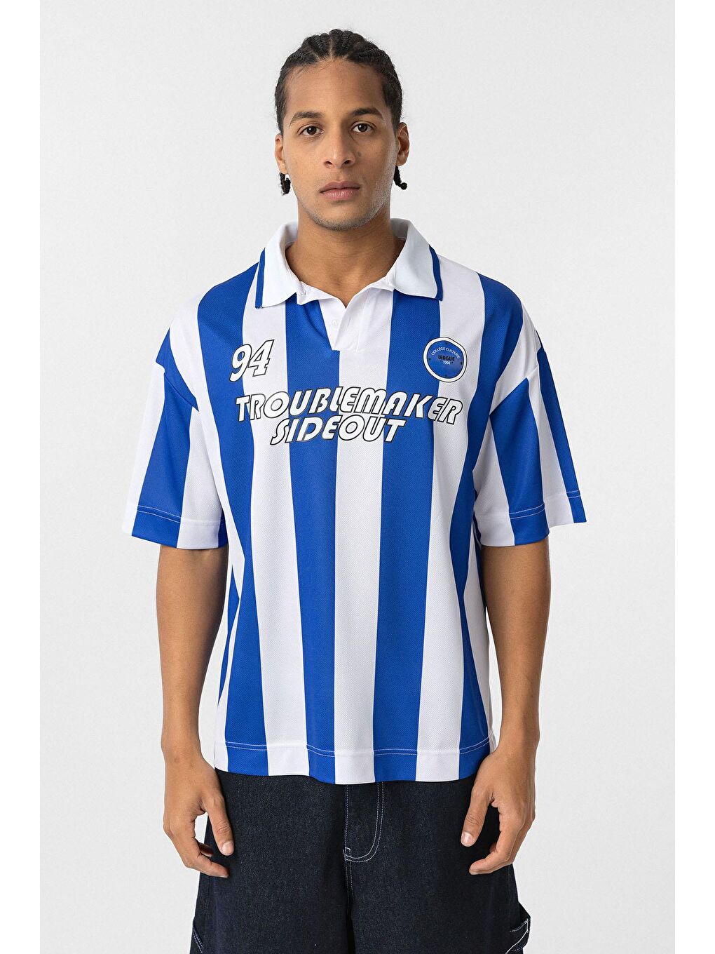 Mavi Oversize Polo Yaka Forma Tişört Saks-2