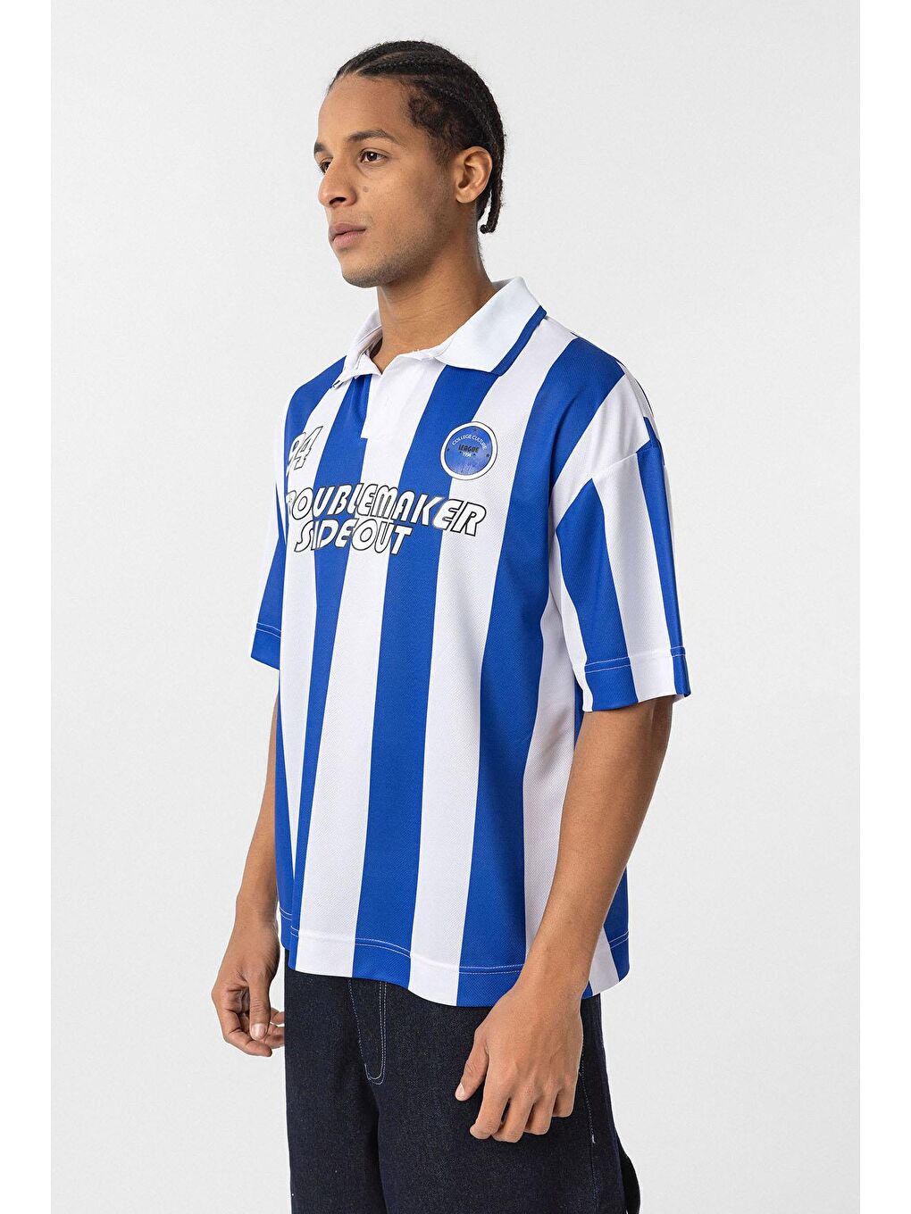 Mavi Oversize Polo Yaka Forma Tişört Saks-3