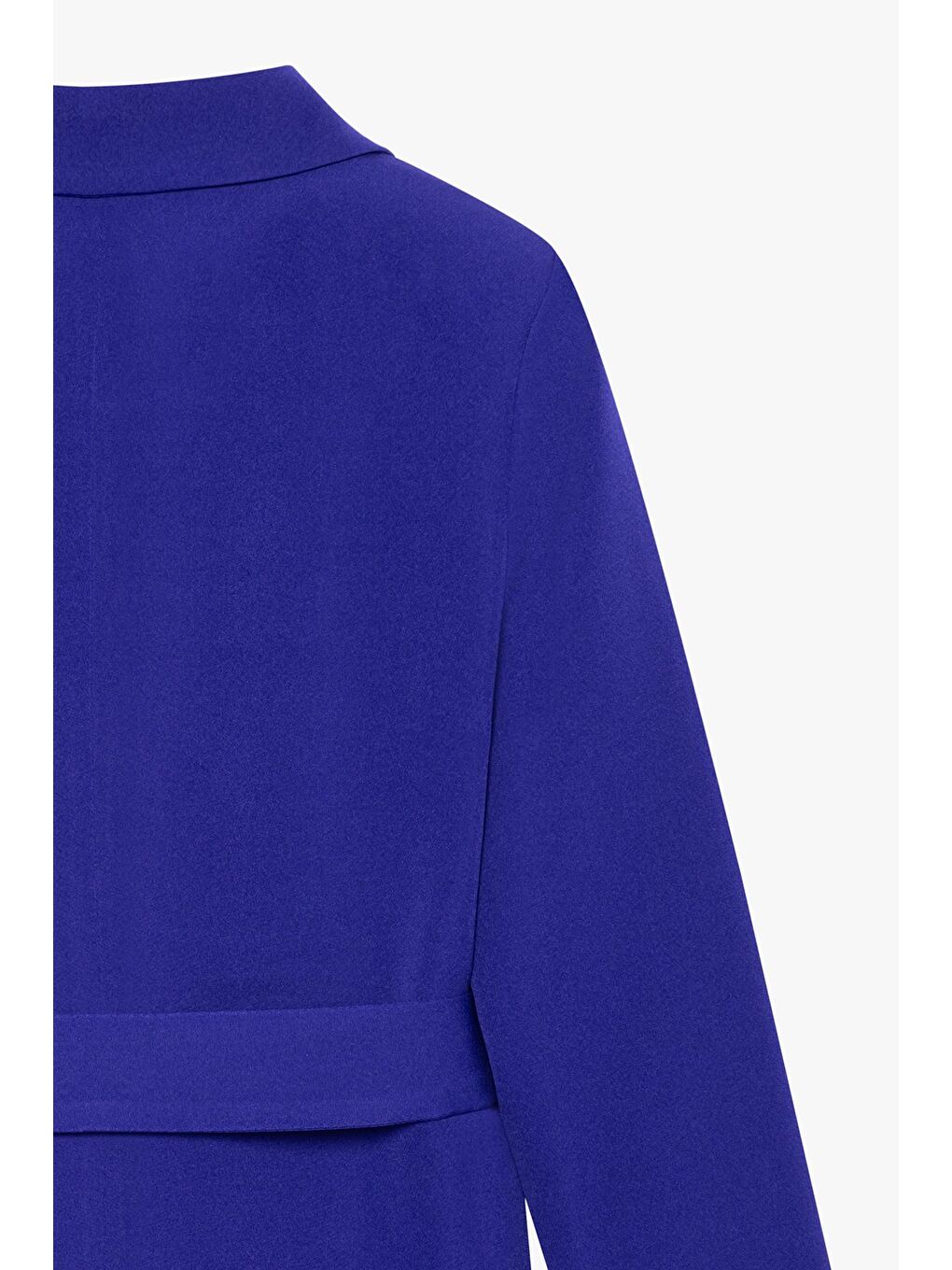 Saks Mavi Kadın Tek Düğmeli Dokuma Kruvaze Blazer Ceket - Kuşaklı-3