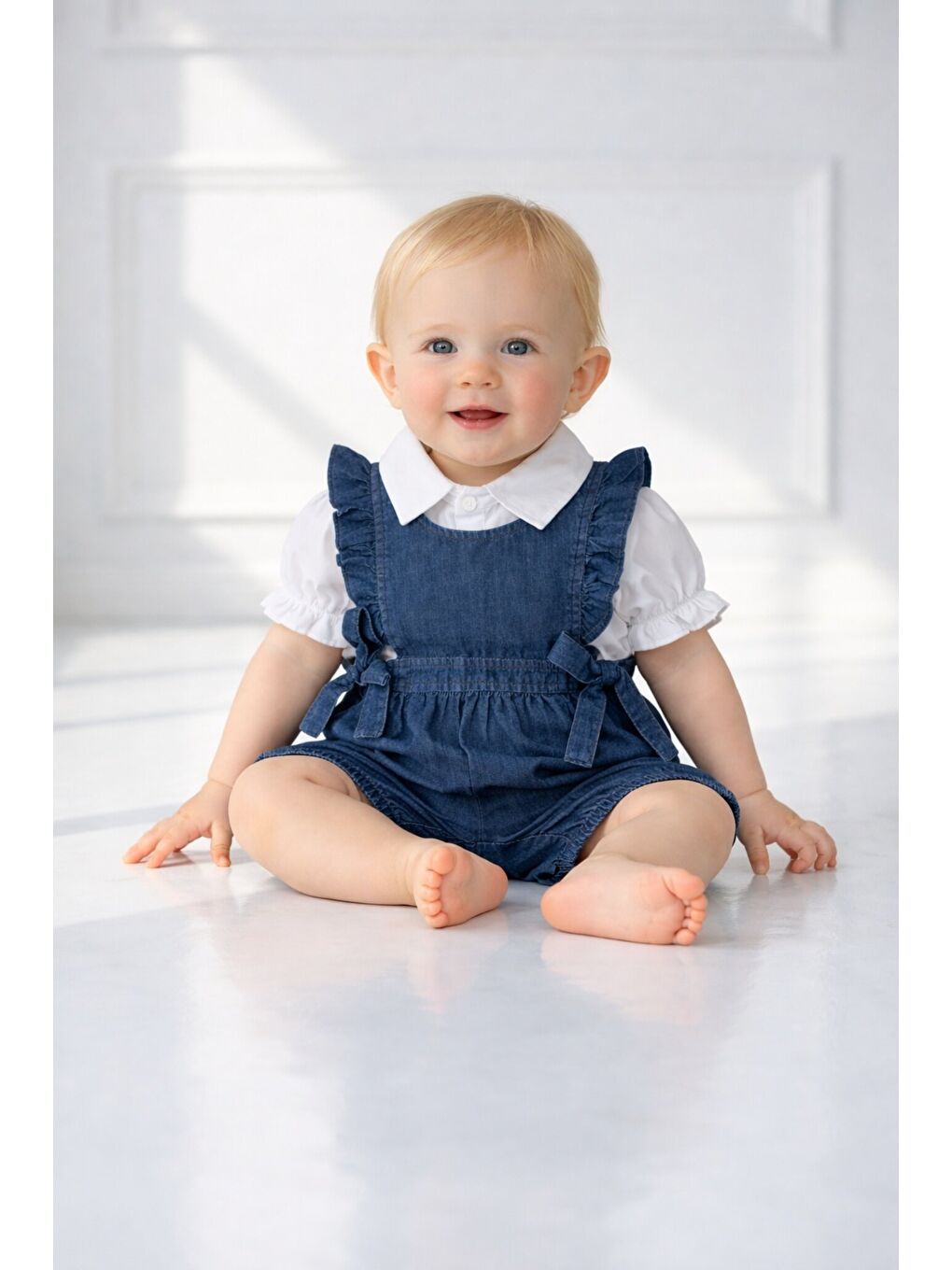 Mavi Kız Bebek 2 Parça Jean Jean Tulum Gömlekli Kısa Kollu Kısa Boy Çıtçıtlı Yazlık-1