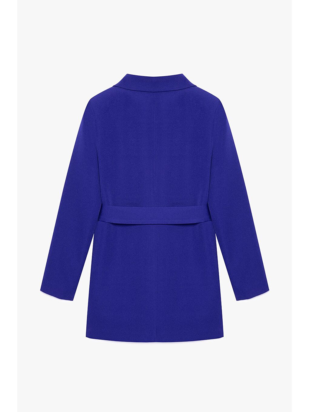 Saks Mavi Kadın Tek Düğmeli Dokuma Kruvaze Blazer Ceket - Kuşaklı-4