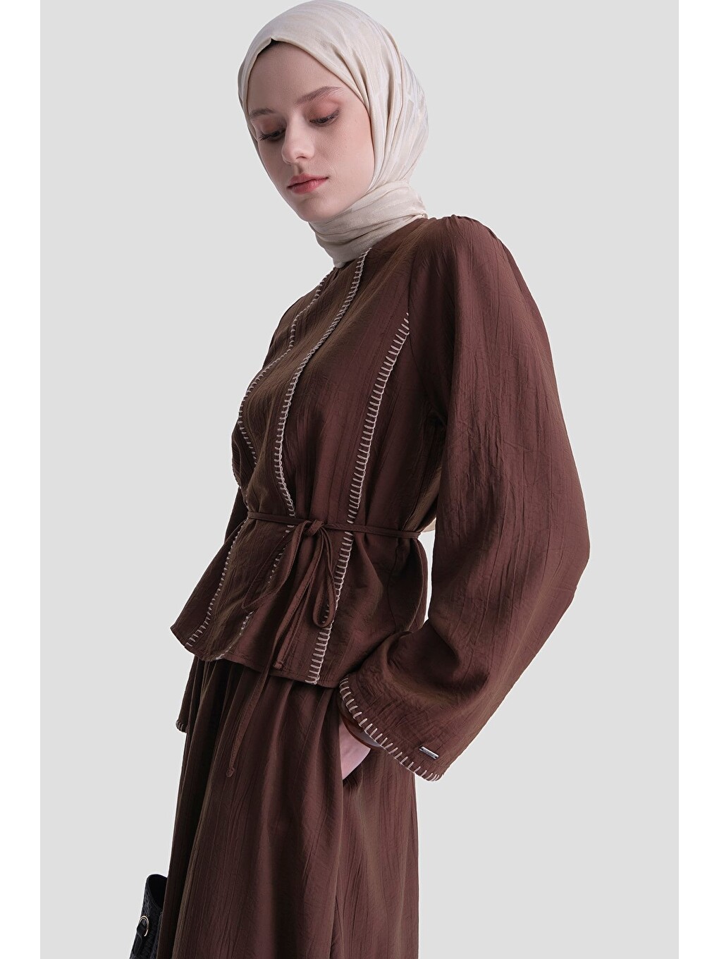 Dikiş Detaylı Takım Kahverengi