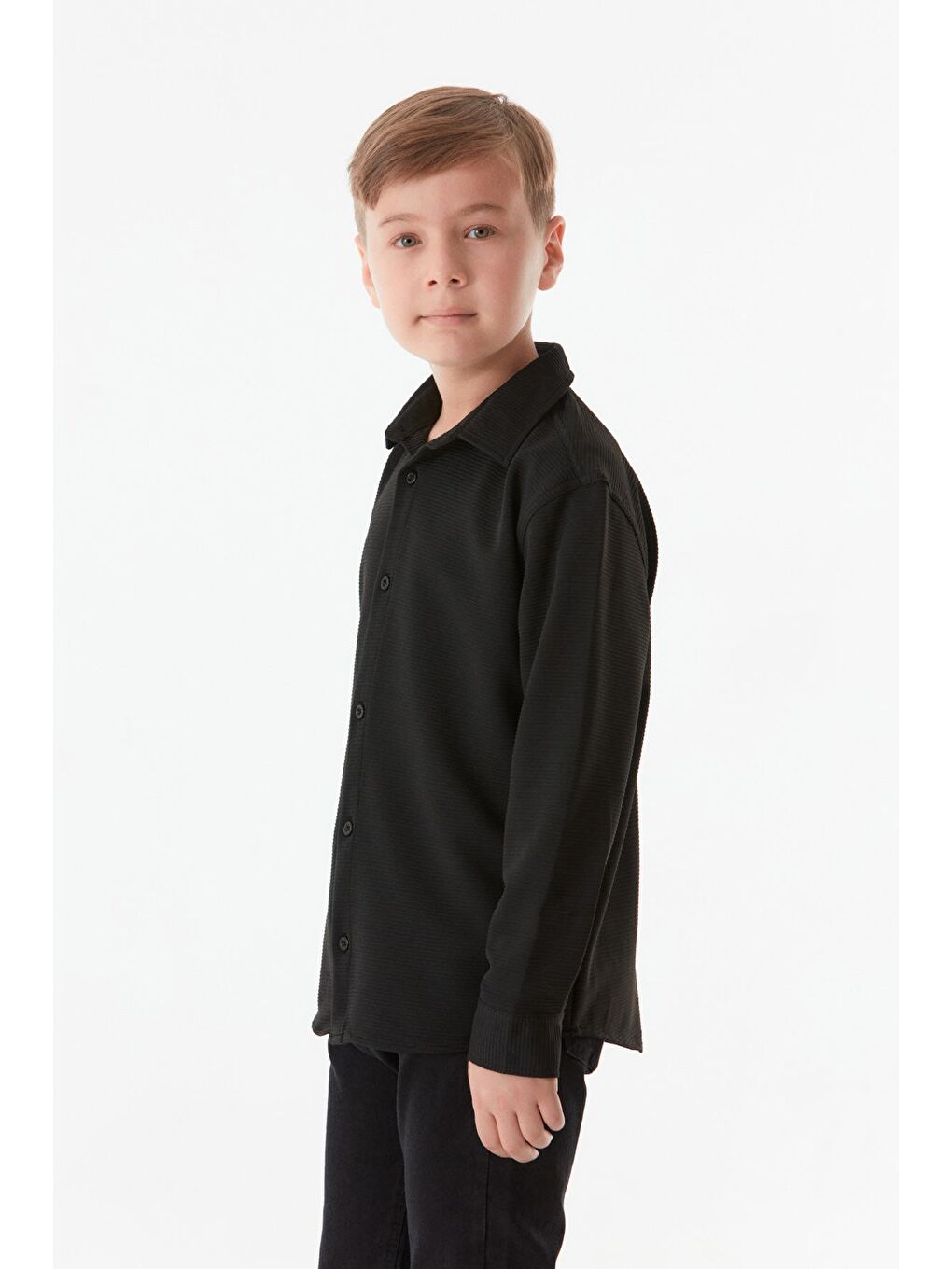 Siyah Fitilli Düğmeli Erkek Çocuk Gömlek-3