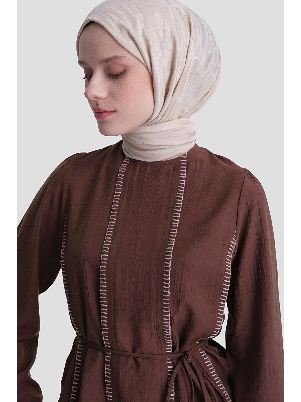 Dikiş Detaylı Takım Kahverengi-4