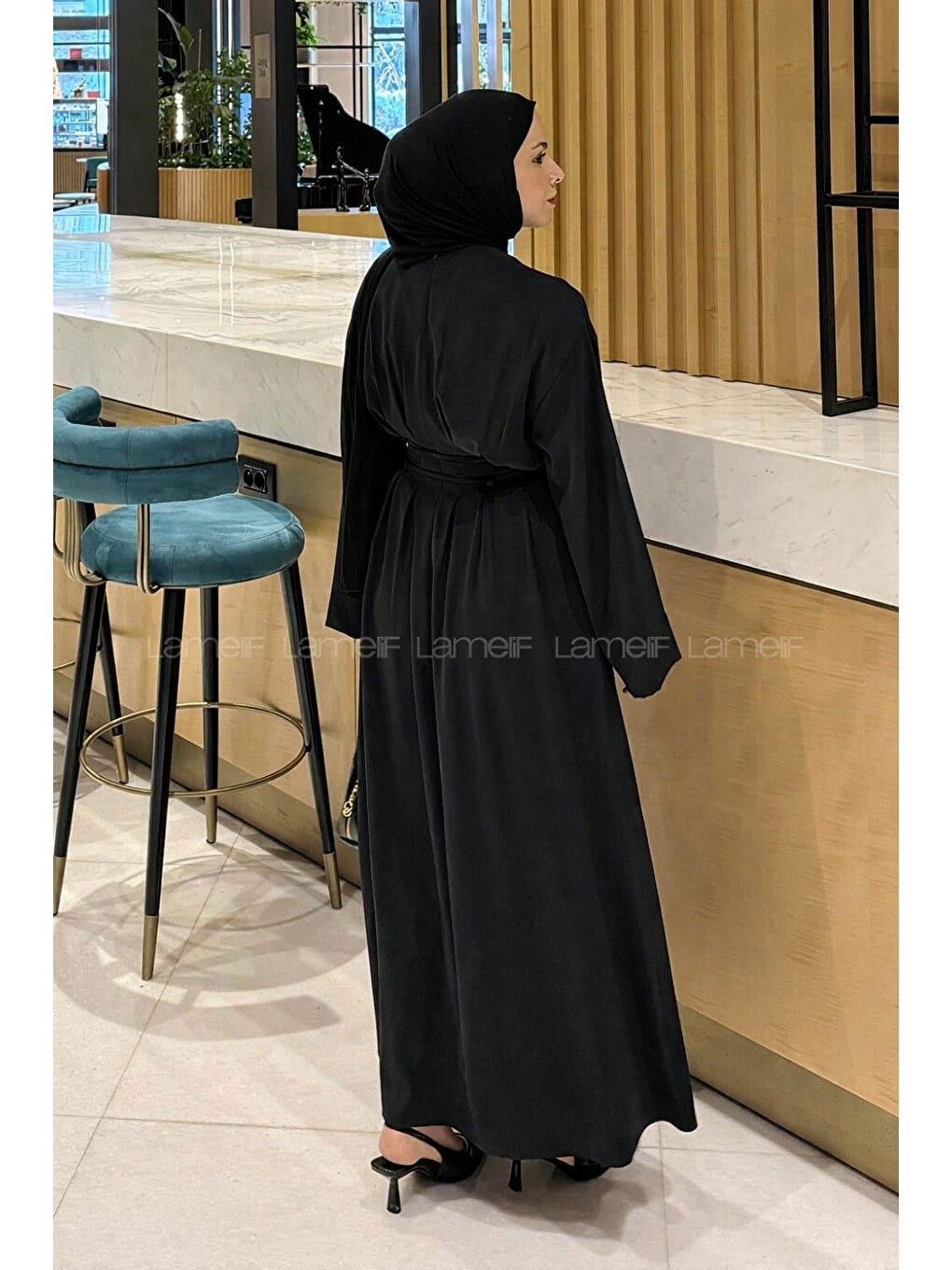 Nora Bağcıklı Tesettür Elbise Siyah-2