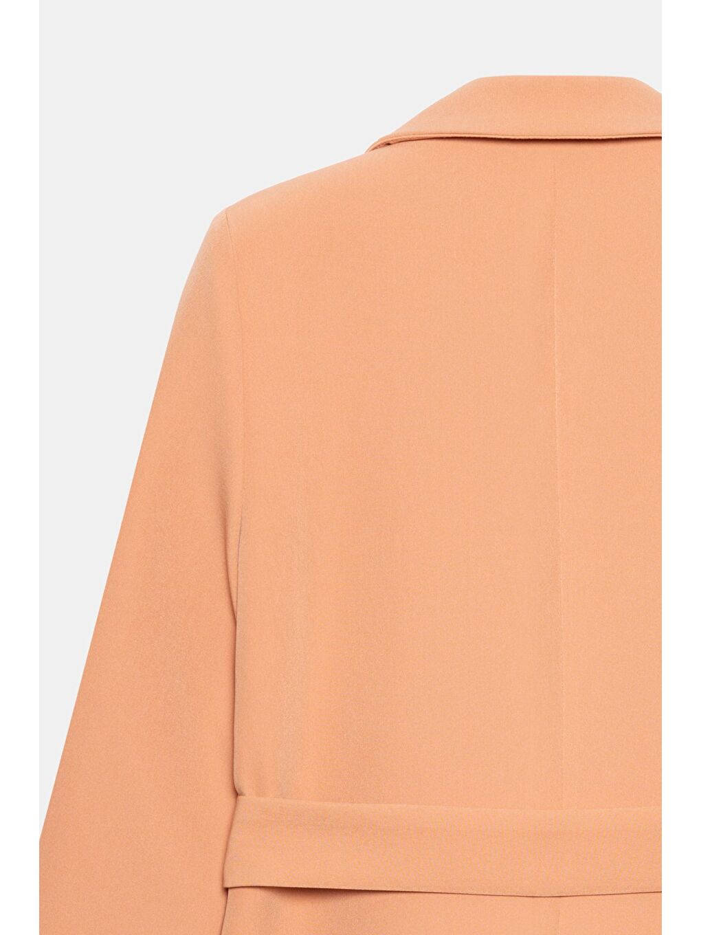 Pembe Somon Kadın Tek Düğmeli Dokuma Kruvaze Blazer Ceket - Kuşaklı-3