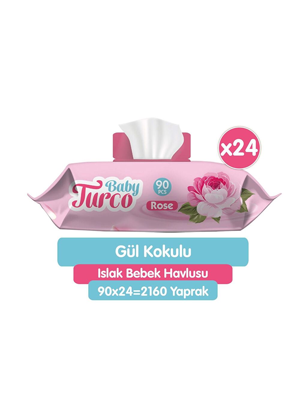 Baby Turco Gül Kokulu Islak Bebek Havlusu 24x90 Adet