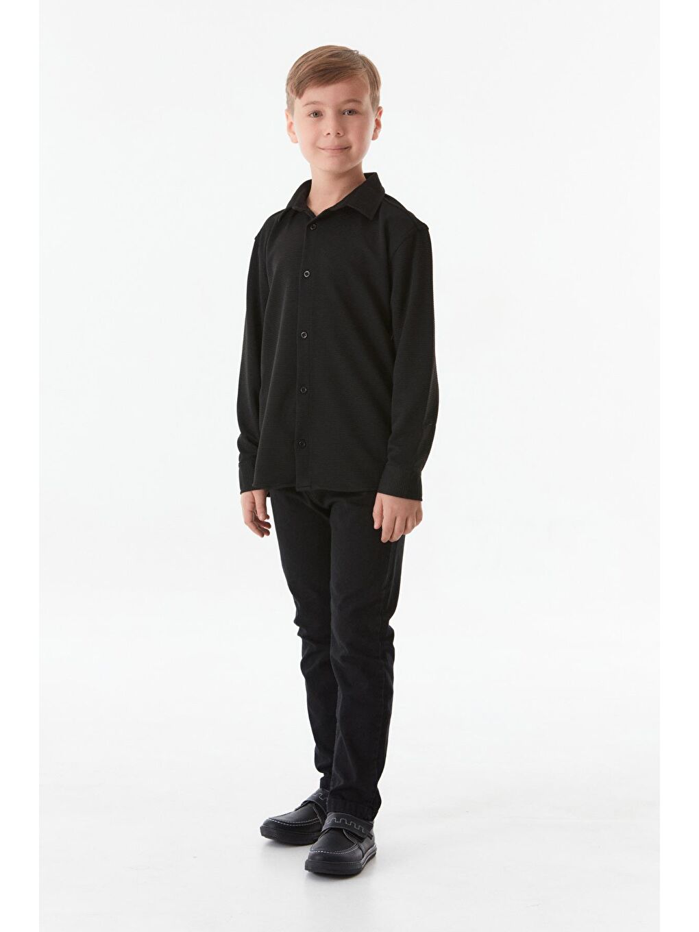 Siyah Fitilli Düğmeli Erkek Çocuk Gömlek-4