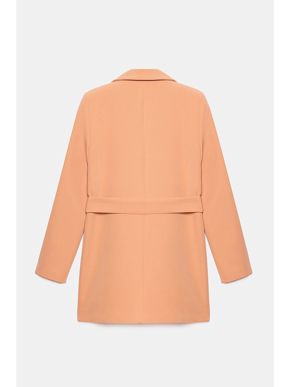 Pembe Somon Kadın Tek Düğmeli Dokuma Kruvaze Blazer Ceket - Kuşaklı-4