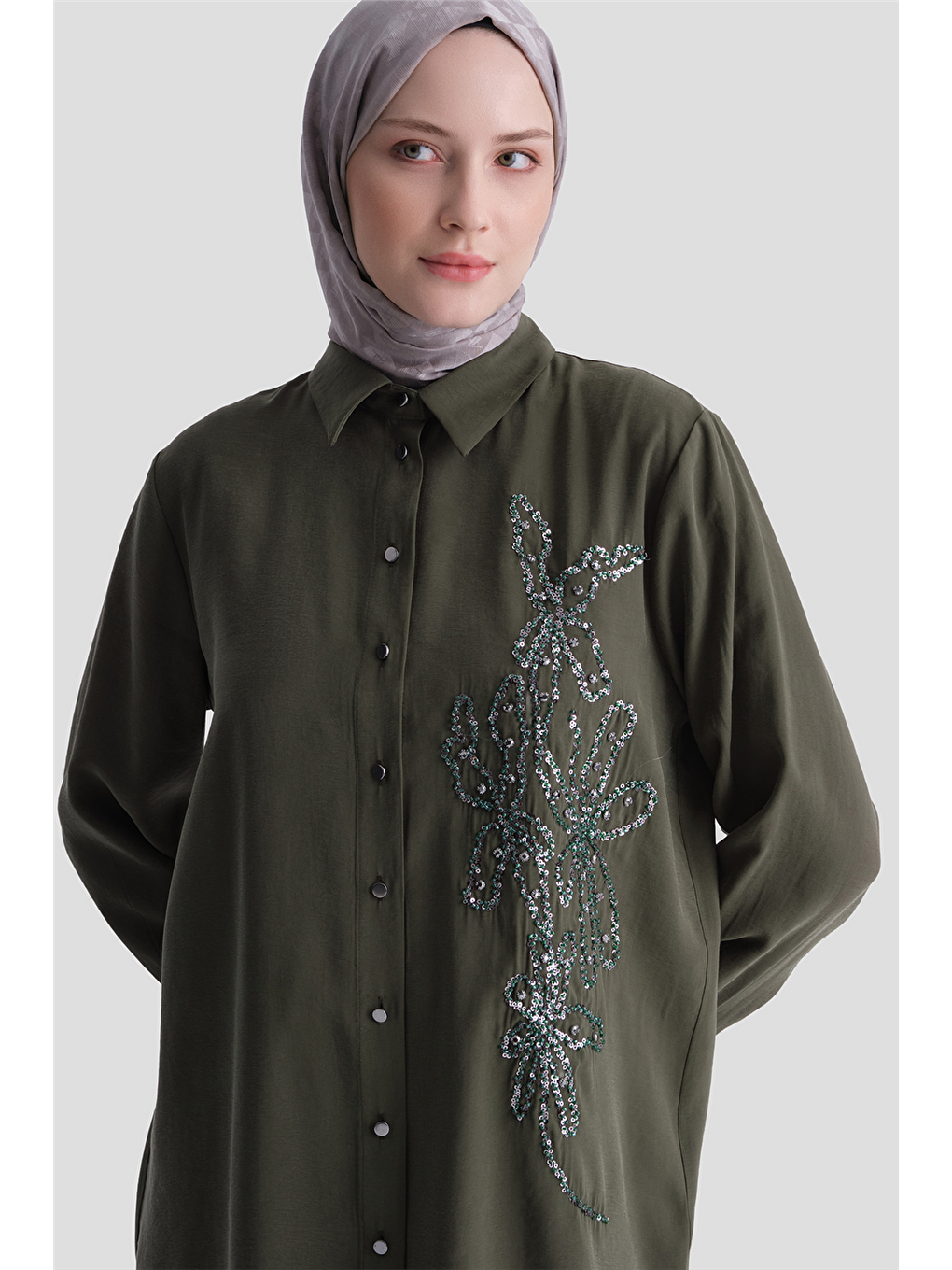 Nakış İşlemeli Tunik Takım Haki-1