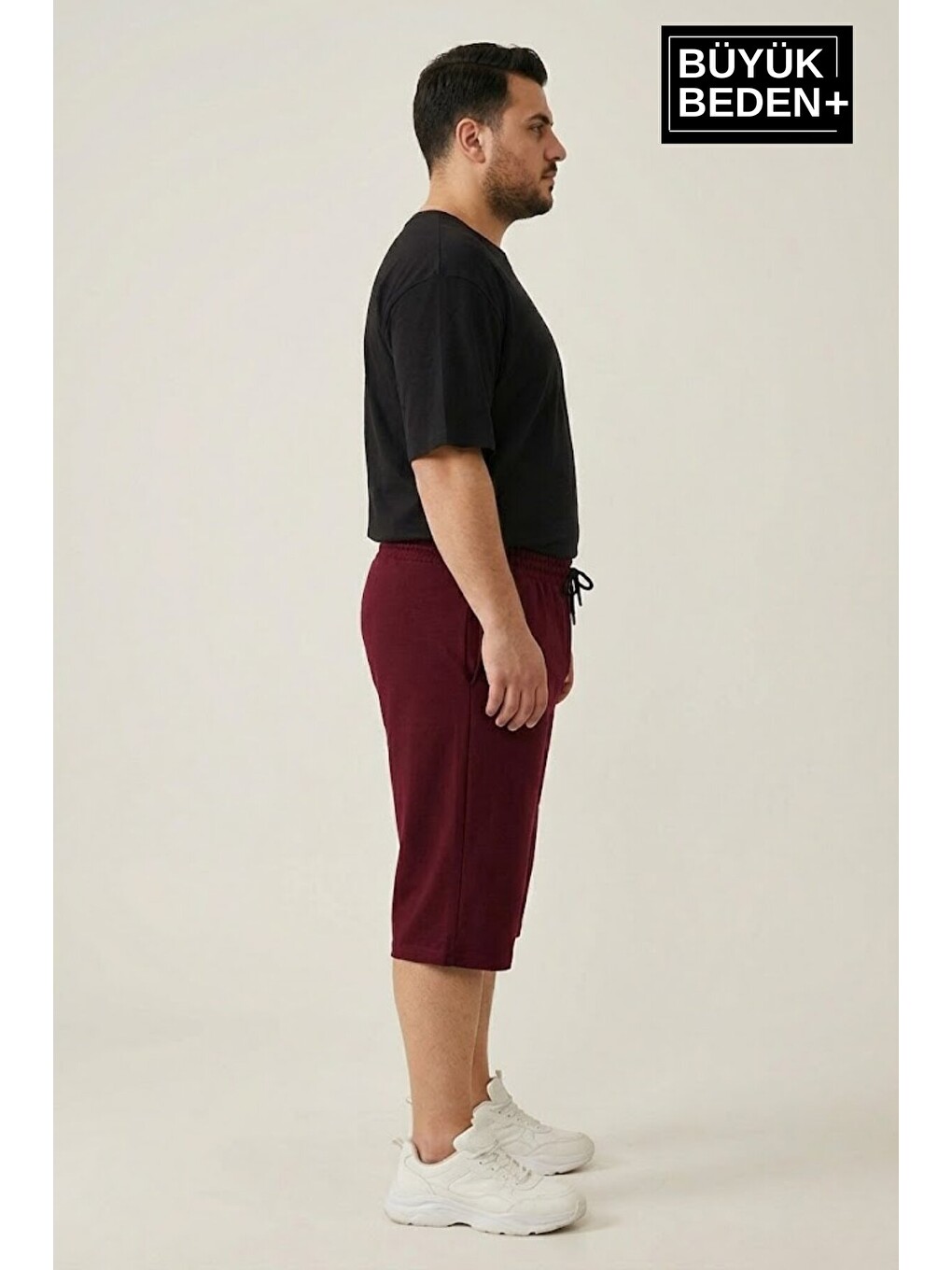 Bordo Erkek Büyük Beden Şort 3XL-6XL Rahat Kesim Diz Altı Günlük Şort-SPR26BSR591-1
