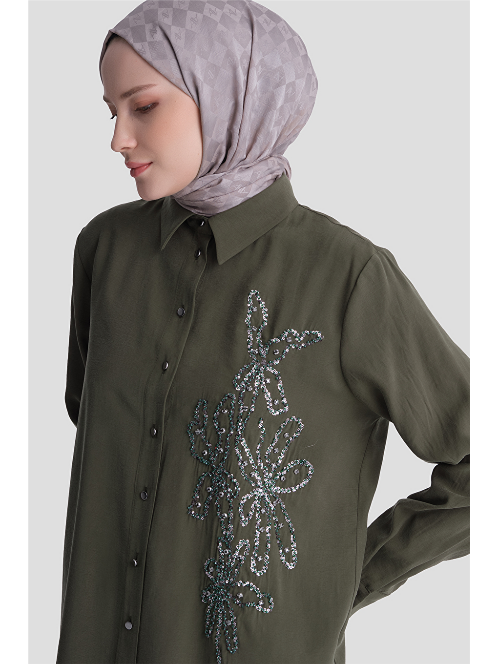 Nakış İşlemeli Tunik Takım Haki-2