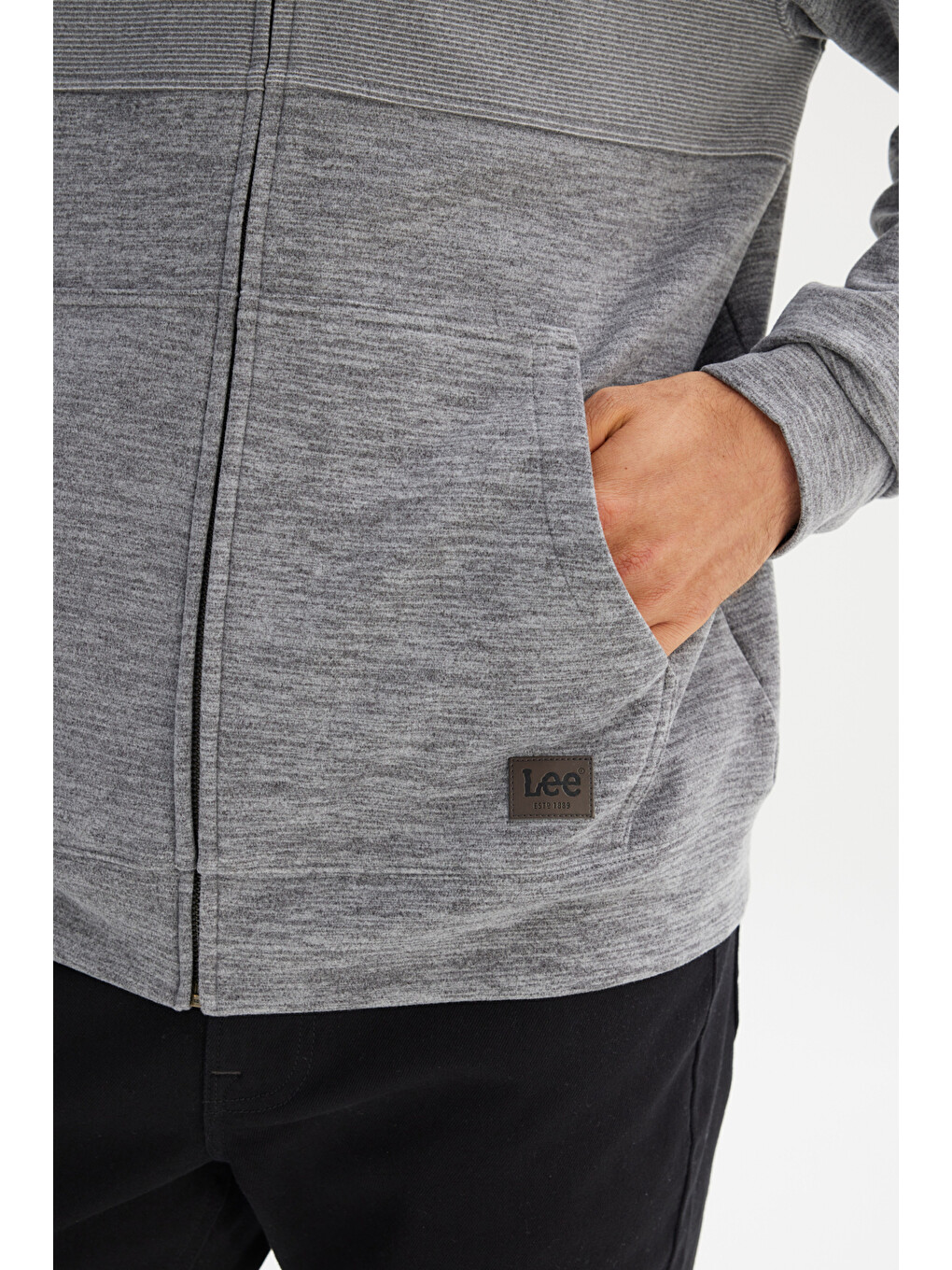 Gri Regular Fit Kapüşonlu Cepli İçi Polarlı Erkek Fermuarlı Sweatshirt Hırka-4