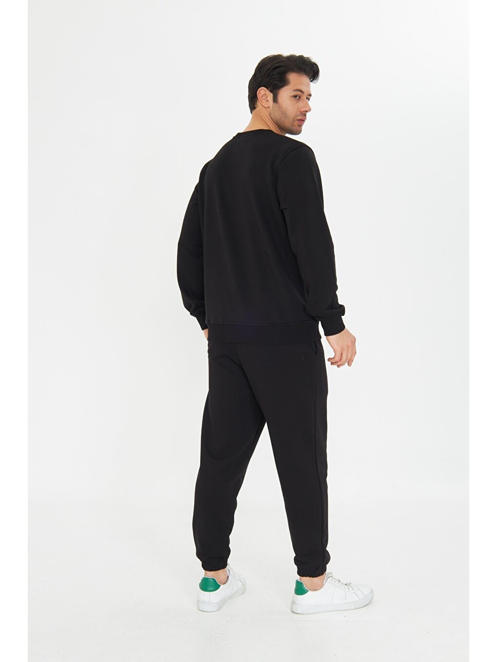Siyah Şardonsuz 3 Iplik Pamuklu Basic Bisiklet Yaka Unisex Eşofman Takımı 5738-5