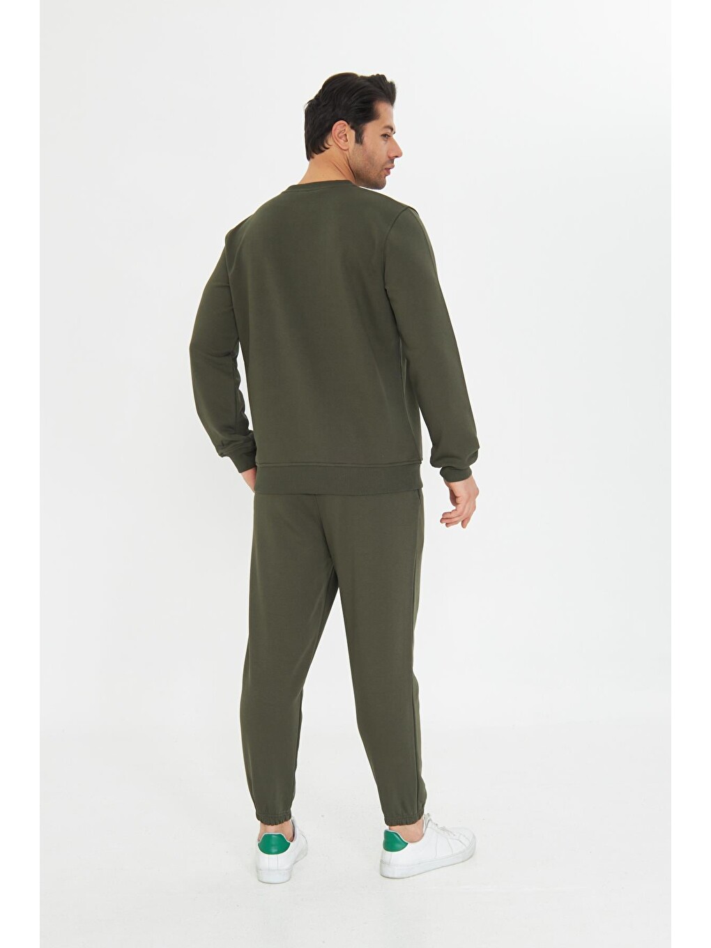 Haki Şardonsuz 3 Iplik Pamuklu Basic Bisiklet Yaka Unisex Eşofman Takımı 5738-4