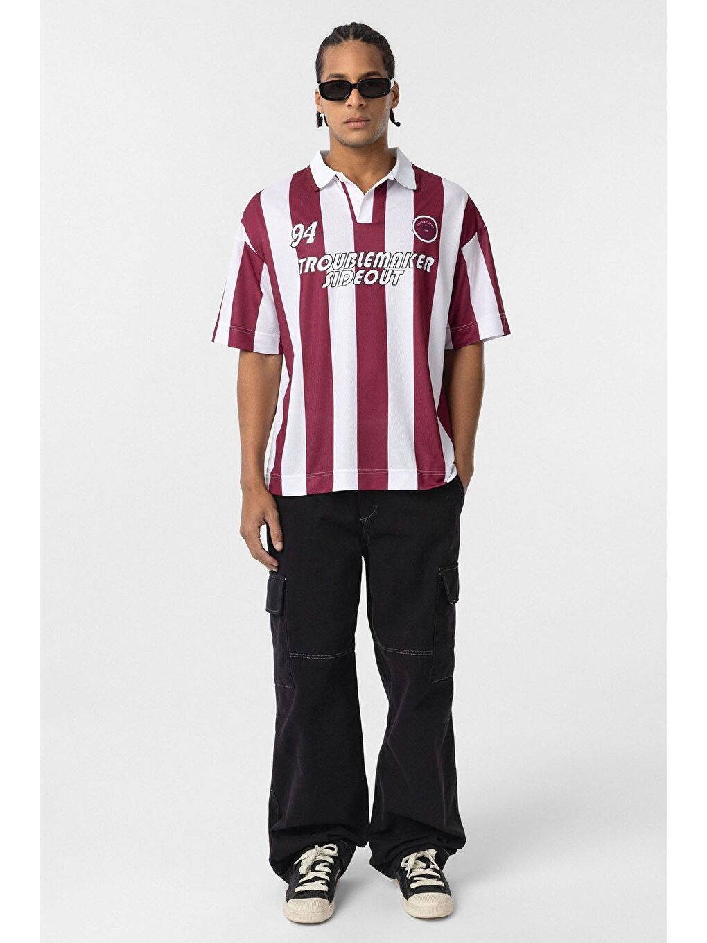 Oversize Polo Yaka Forma Tişört Bordo