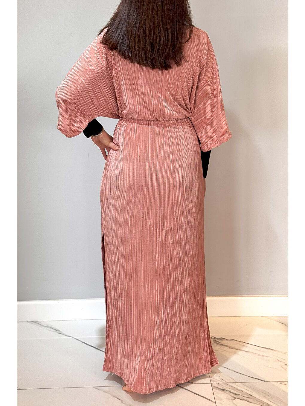 Pembe Piliseli Kimono Pareo Kaftan Bağlanabilir RPK004 Pudra-2