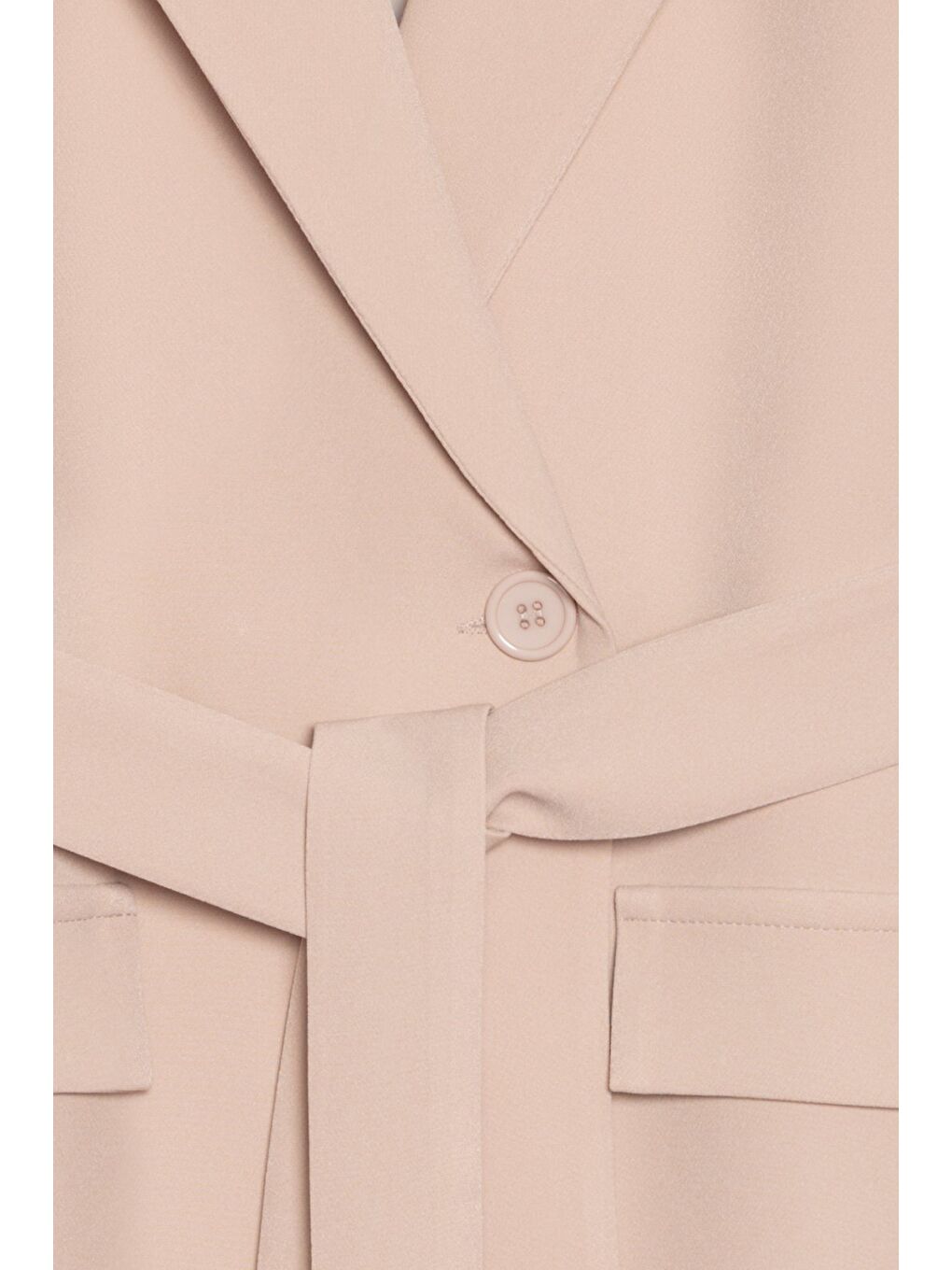 Bej Taş Kadın Tek Düğmeli Dokuma Kruvaze Blazer Ceket - Kuşaklı-2