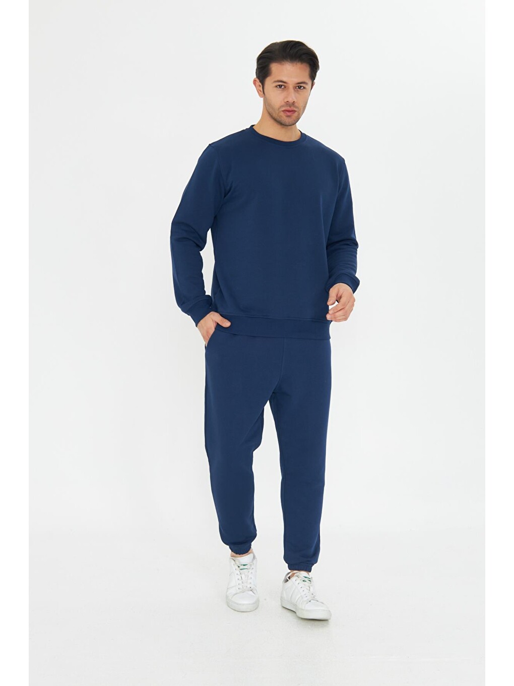 İndigo Şardonsuz 3 Iplik Pamuklu Basic Bisiklet Yaka Unisex Eşofman Takımı 5738-1