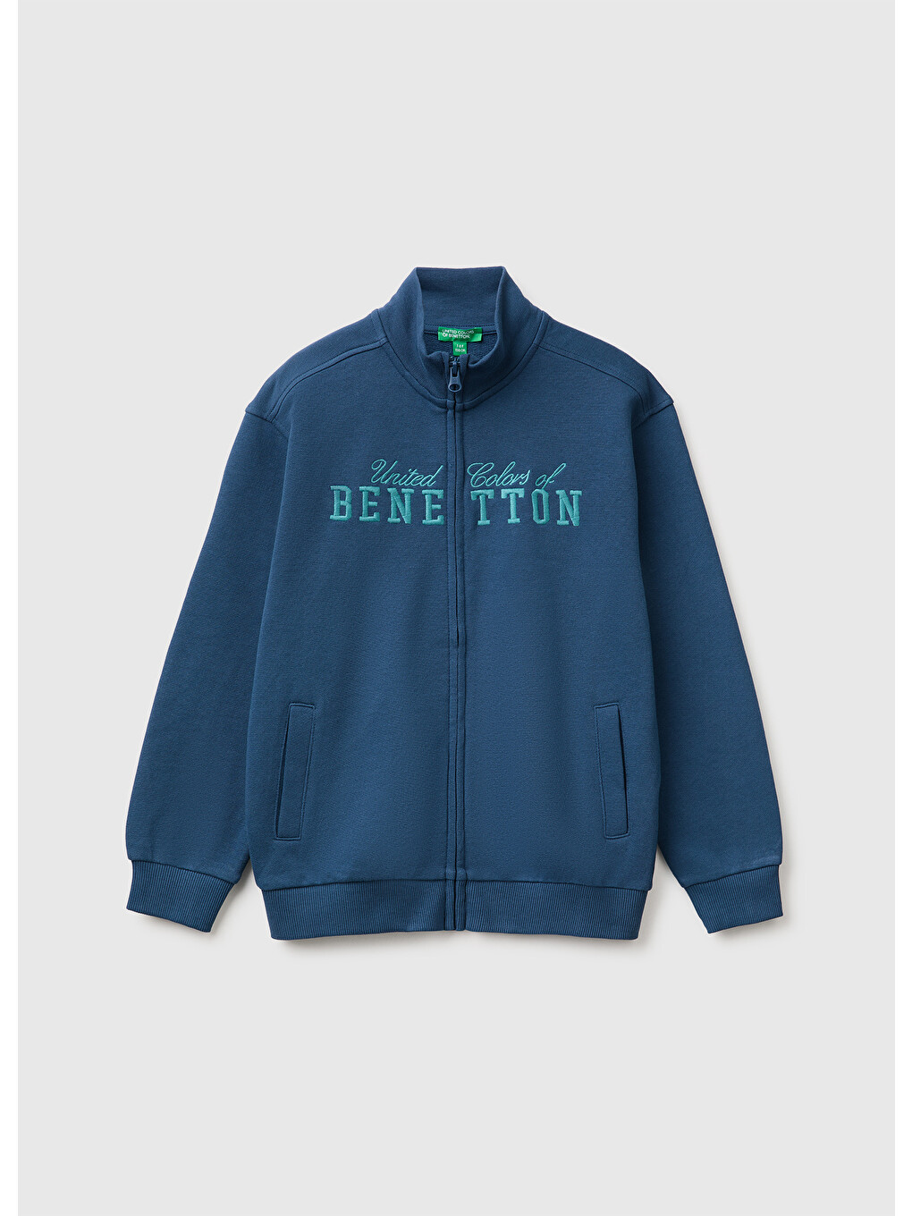 Erkek Çocuk Lacivert Önü İşlemeli Ribanalı Cepli Fermuarlı Dik Yaka Sweatshirt