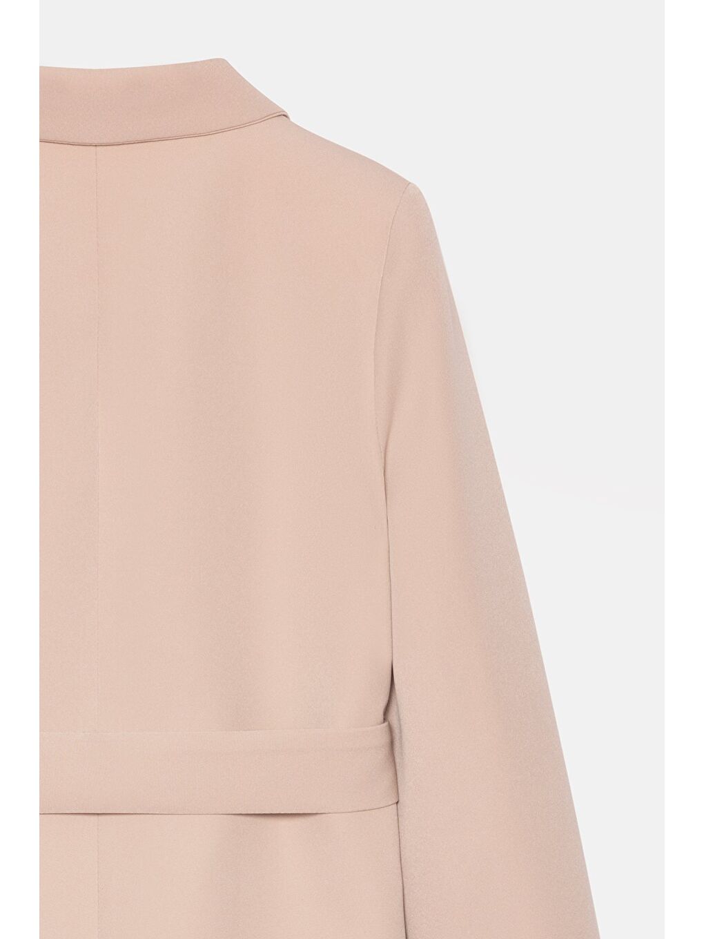 Bej Taş Kadın Tek Düğmeli Dokuma Kruvaze Blazer Ceket - Kuşaklı-3